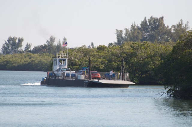 Ferry docking at the barrier island.