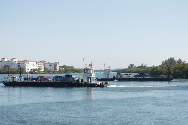 Two ferries crossing the busy ICW; cruisers must maintain constant attention on the waterway.