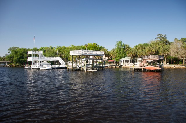 Homes along the waterway sport elaborate docks.