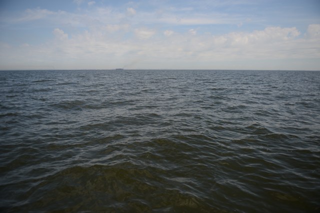 The outline of the city from the bow.  Please note the beauty of the ocean.