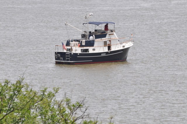 Arkansas Traveler at anchor off Bear Mountain State Park.