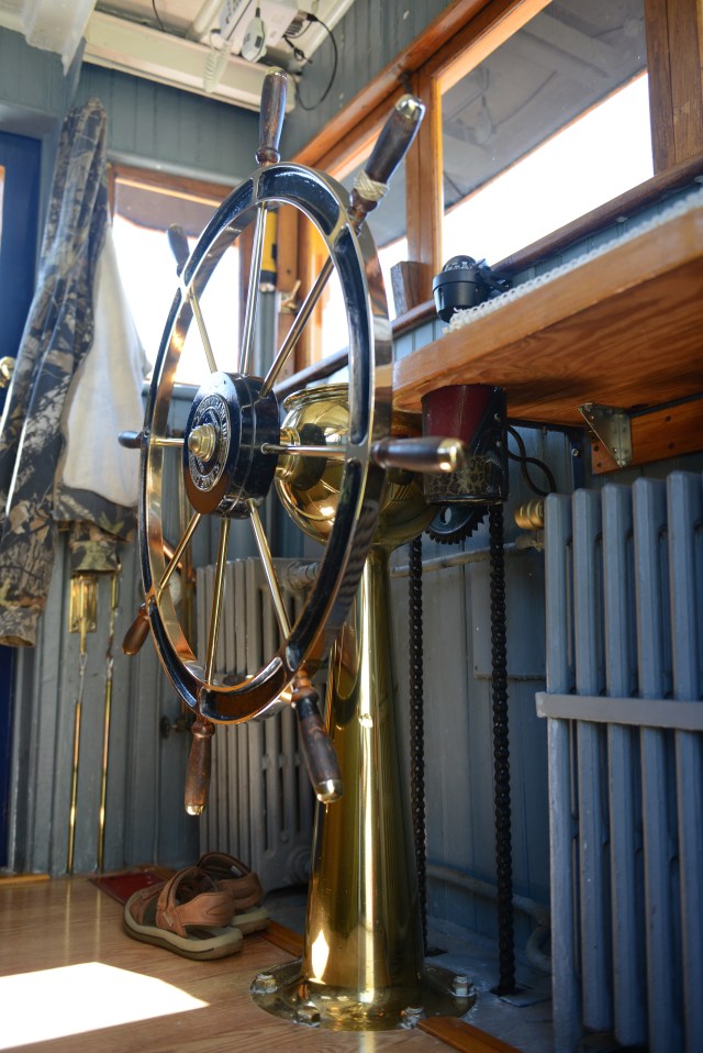 The wheelhouse is spartan, and beautiful.  