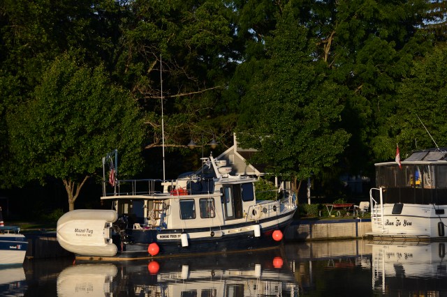 Mazel Tug is a 39 foot Nordic Tug.  Here she is tied to the wall above Lock 24 in Baldwinsville, NY