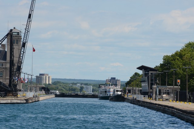 Waiting while unbound boats exit the McArthur Lock on the U.S. side of St. Marys River.